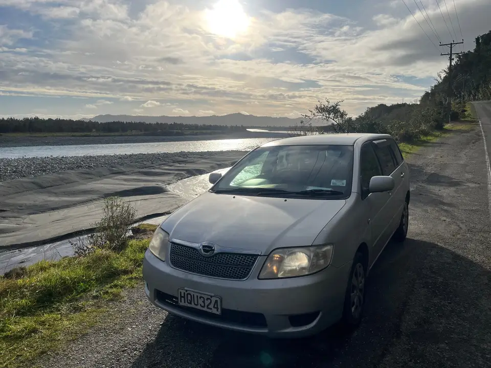 Parked on river flats with the sun low