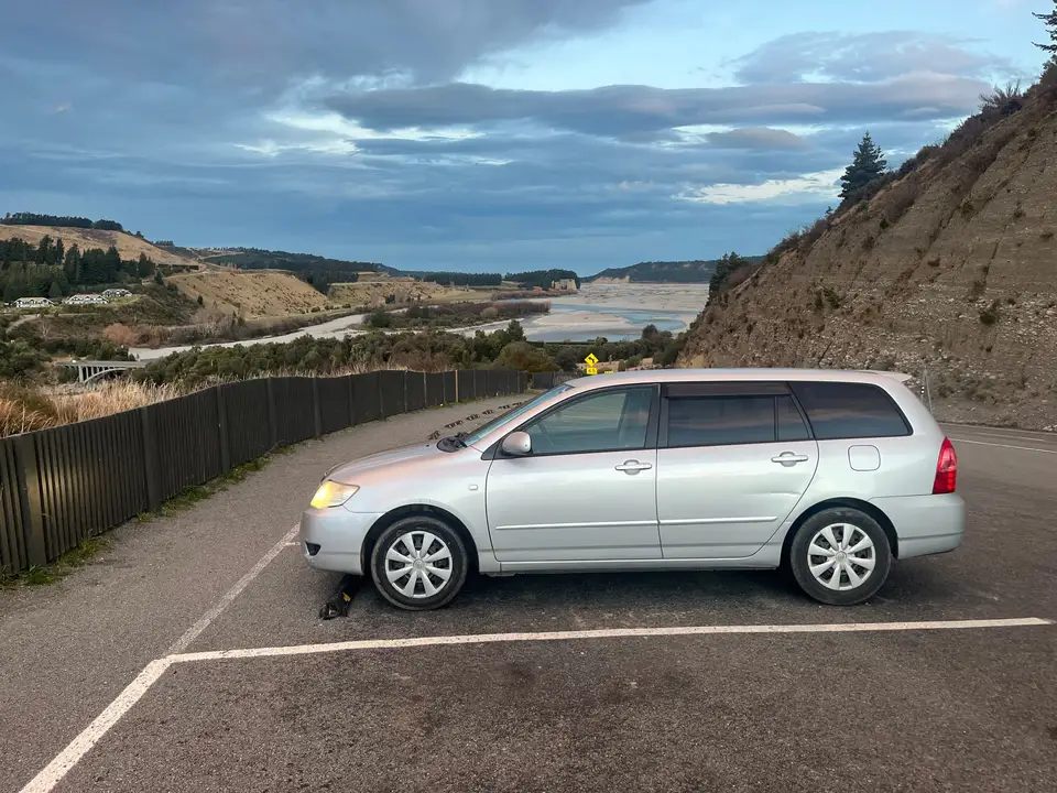 Parked in a sealed car park near the coast
